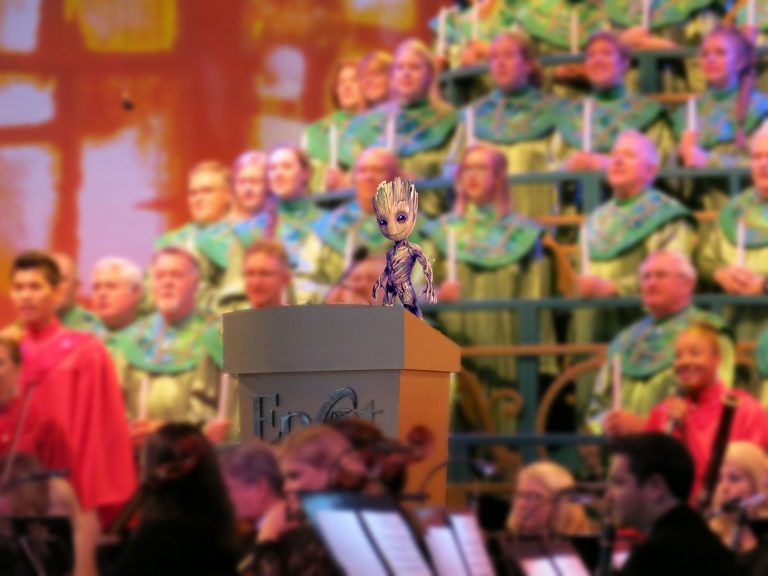 Baby Groot narrates Epcot's Candlelight Processional