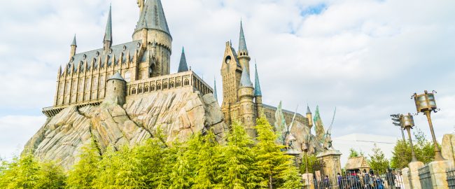 Hogwarts School of Witchcraft Castle and Wizardry replica at The Wizarding World of Harry Potter Attraction, at Universal Studio, Osaka, Japan.