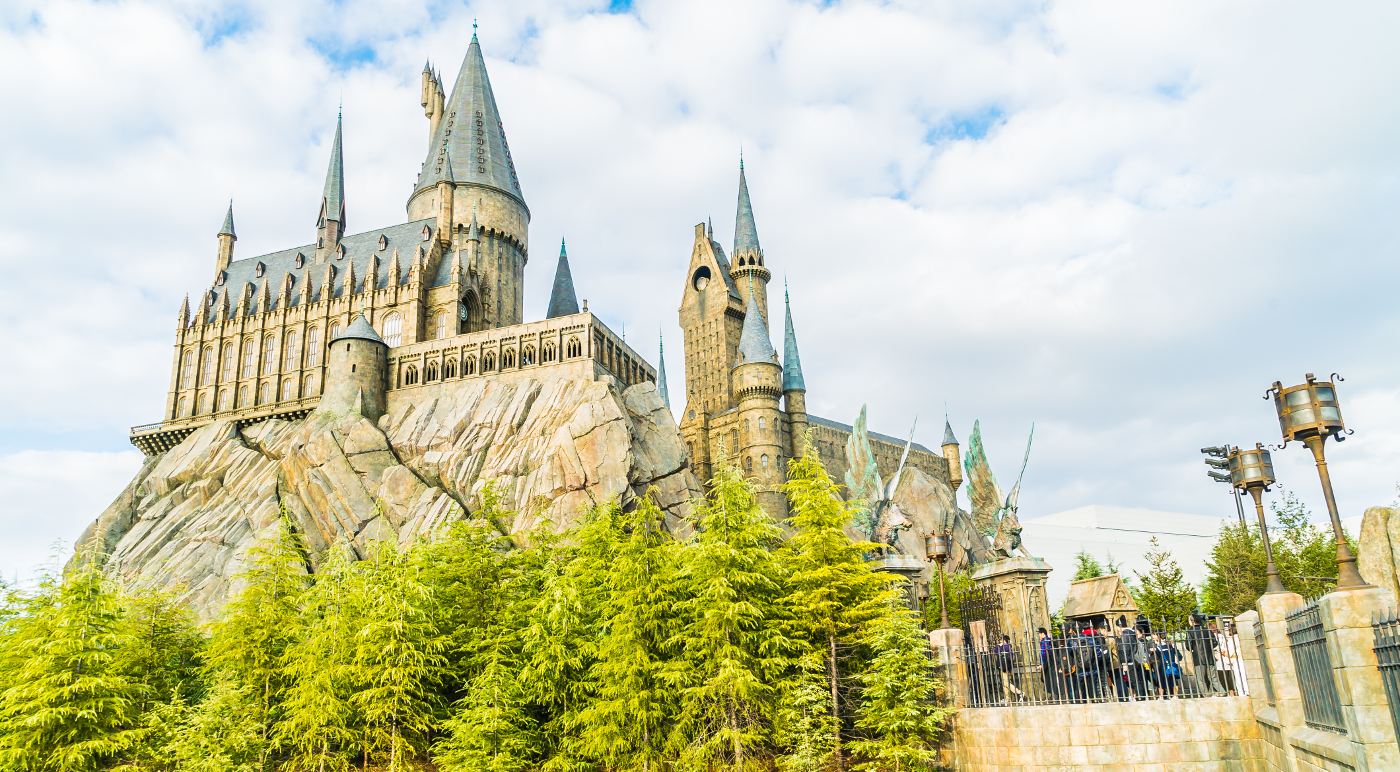 Hogwarts School of Witchcraft Castle and Wizardry replica at The Wizarding World of Harry Potter Attraction, at Universal Studio, Osaka, Japan.