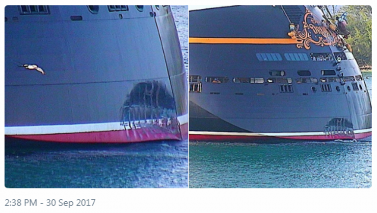 Disney Dream Damage. Photo by PortNassauWebcam.com, via Twitter @PTZtv.