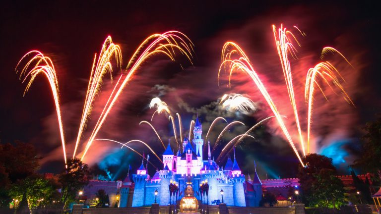 Non-organic fireworks over Sleeping Beauty Castle
