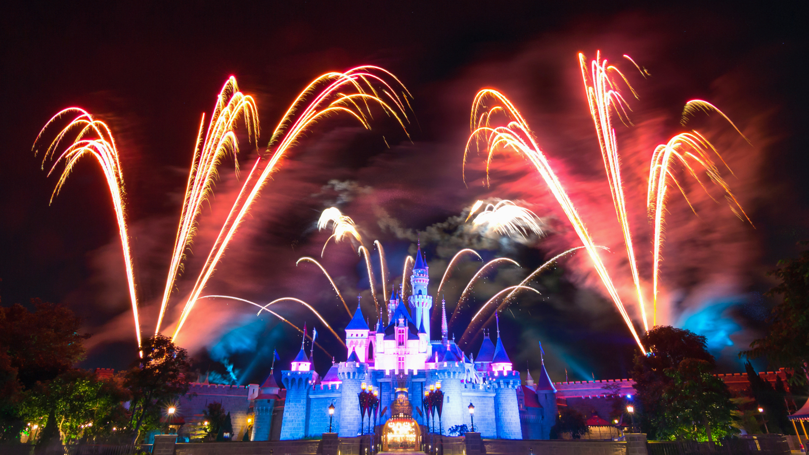 Non-organic fireworks over Sleeping Beauty Castle