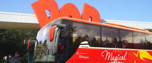 A bus from Disneyland Paris makes a surprise stop at Walt Disney World's Pop Century Resort.
