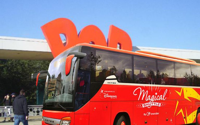 A bus from Disneyland Paris makes a surprise stop at Walt Disney World's Pop Century Resort.