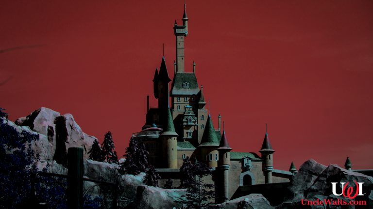 Be Our Guest Restaurant under a blood red sky. Photo by HarshLight [CC BY 2.0] via Wikimedia Commons.