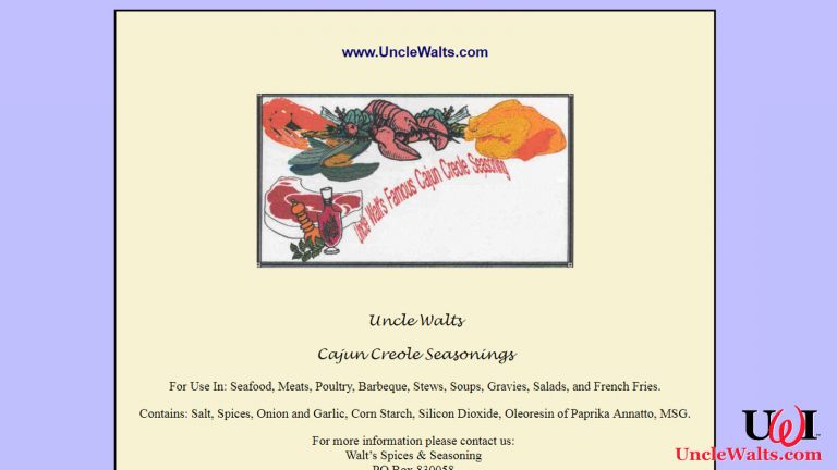 Old UncleWalts.com, courtesy of web.archive.org.