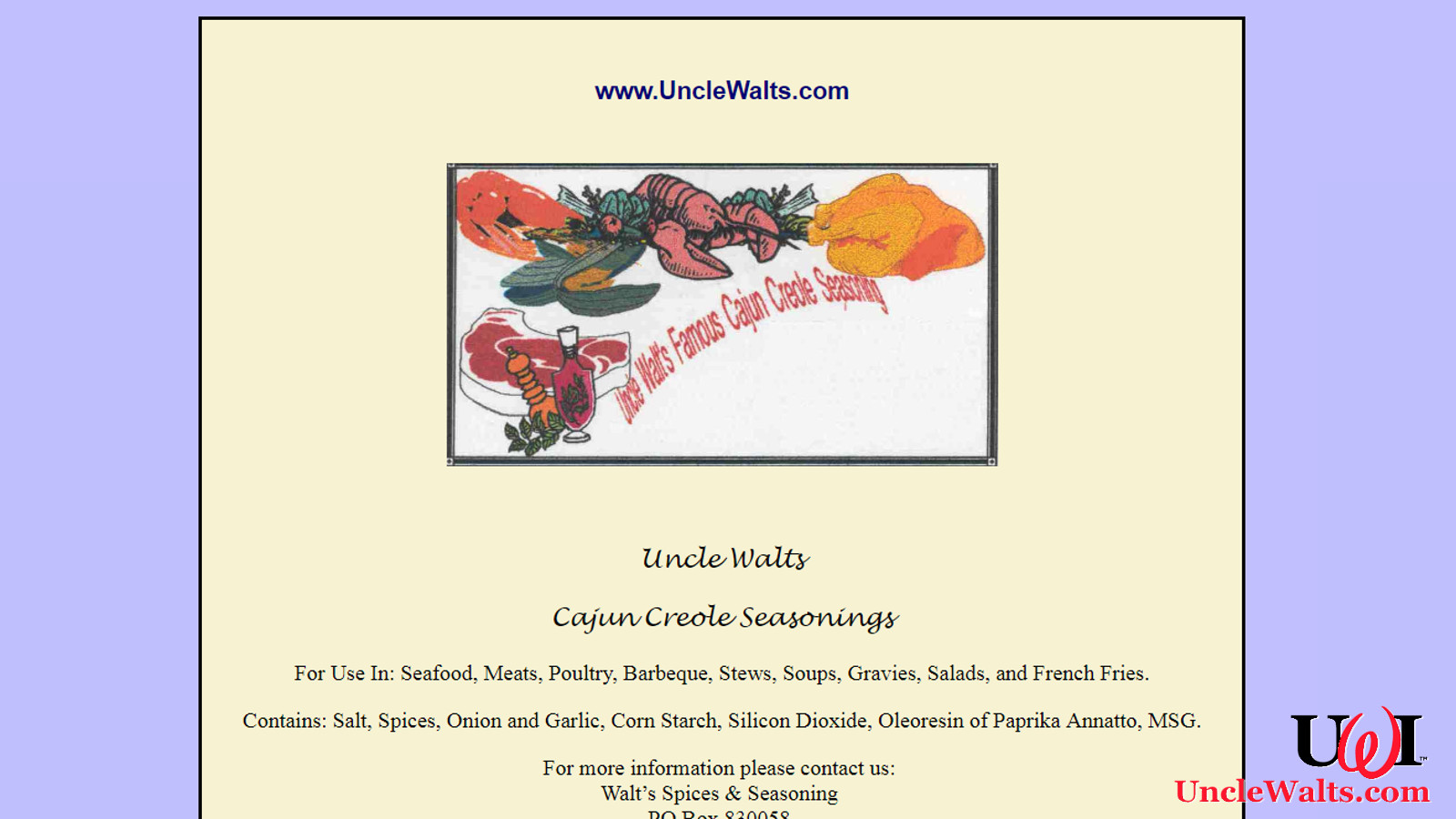 Old UncleWalts.com, courtesy of web.archive.org.