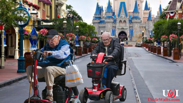 Len Henry and Webster Pryor racing down Main Street USA.