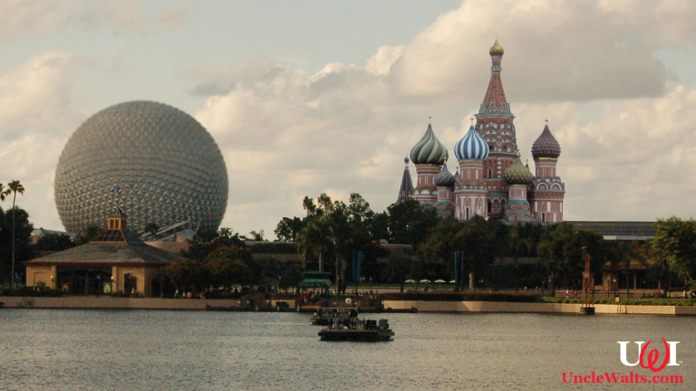 The Russia Pavilion at Epcot's World Showcase, with Spaceship Earth in the background. Photo by Eric Marshall [CC BY 3.0] via Wikimedia Commons.