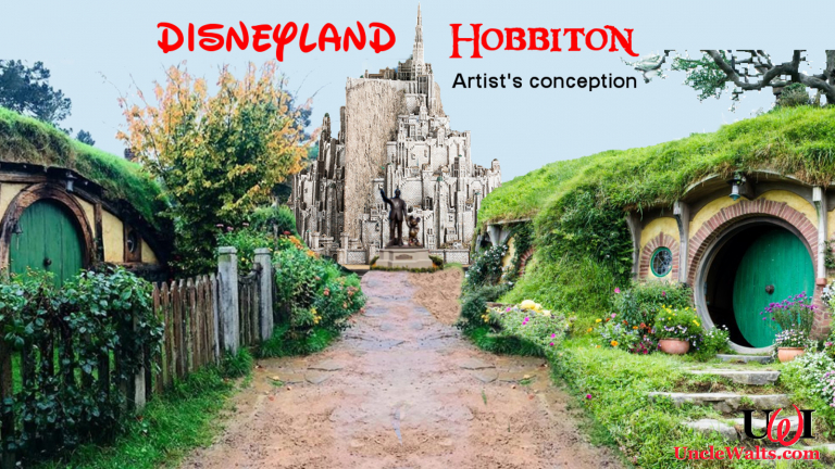 Artist's concept of Disneyland Hobbiton, the view up Main Street Middle Earth.
