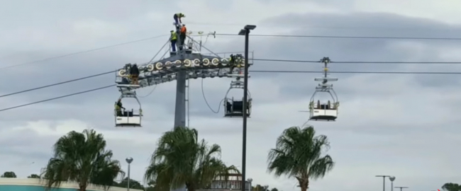 The new open-air gondola cars on the Disney Skyliner. Video still courtesy Passport to the Parks via YouTube.