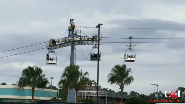 The new open-air gondola cars on the Disney Skyliner. Video still courtesy Passport to the Parks via YouTube.