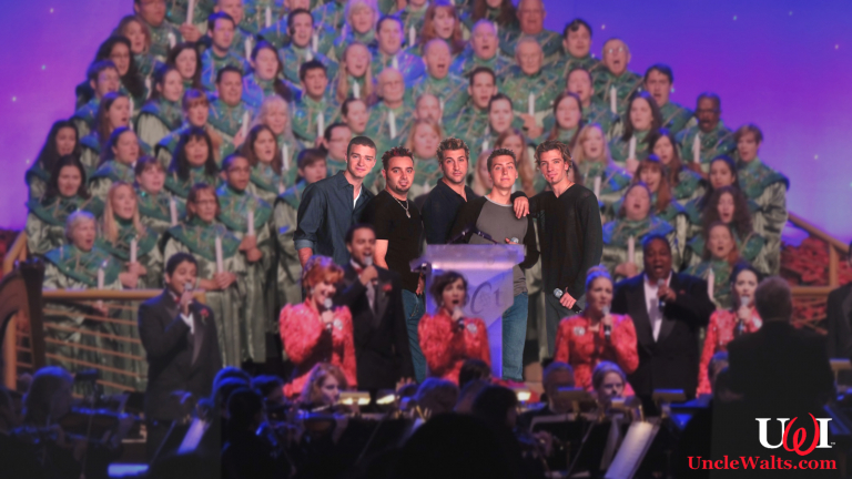 N*Sync narrating the Candlelight Processional. Photo courtesy Zannaland.com.