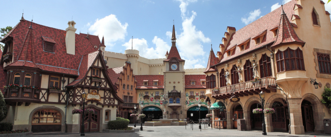 Epcot's Germany Pavilion (annexed territory not shown). Photo by Sam Howzit [CC BY 2.0] via Flickr.
