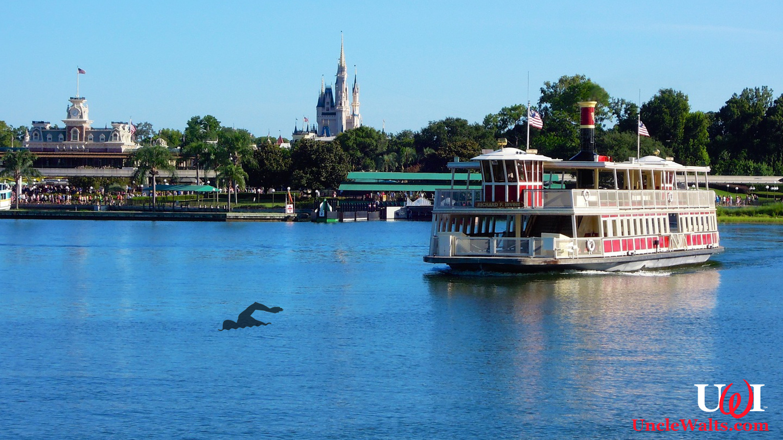 Disney ferry with a guy sprinkled with ferry dust. Photo CC0 via Pxhere.