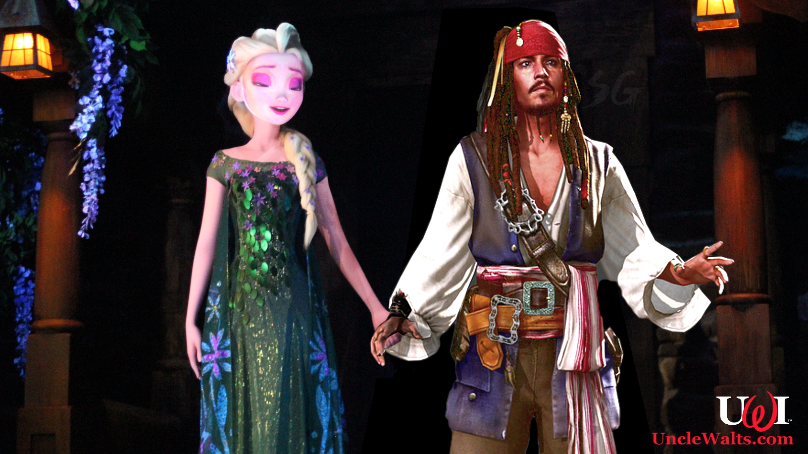 Johnny Depp and captain Jack Sparrow in the Pirates of the Caribbean ride  in Disneyland Paris DLP Disney