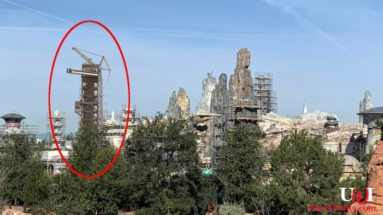 SpaceX launch tower under construction at Disneyland. Photo by ashleywho via Reddit & Stephen Clark via Spaceflight Now.