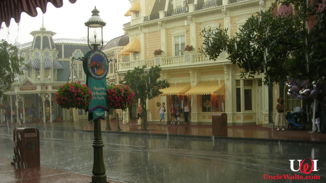 An extremely rare rain event at the Magic Kingdom. Photo by Andrew Evans [CC BY 2.0] via Flickr.