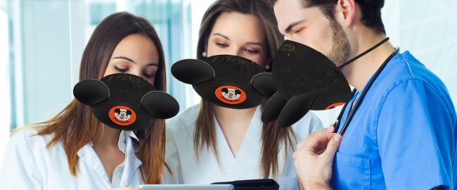 A medical team models the donated Mickey ear masks. Photo [CC0] via Pxhere.