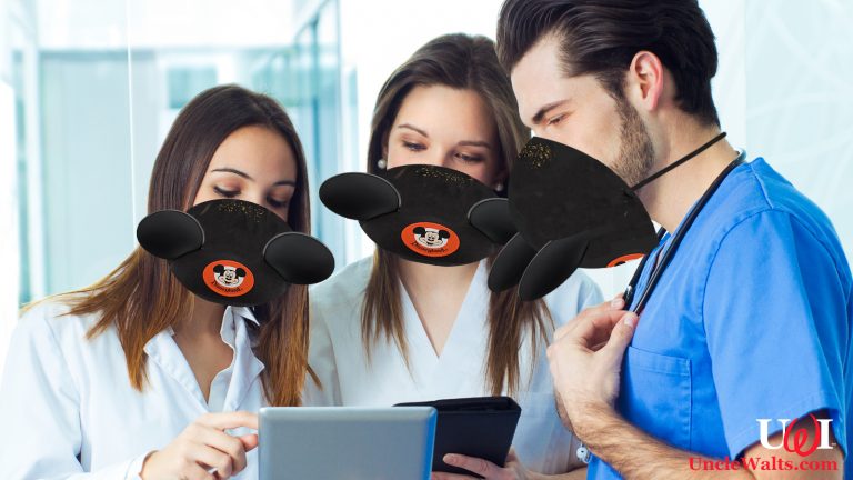 A medical team models the donated Mickey ear masks. Photo [CC0] via Pxhere.