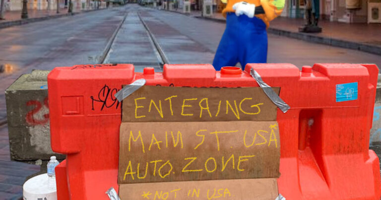 A barricade at the entrance to the Main Street U.S.A. Autonomous Zone, which they're claiming isn't in the U.S.A.? Photo courtesy disneyparks.com, mynorthwest.com, & kennythepirate.com.