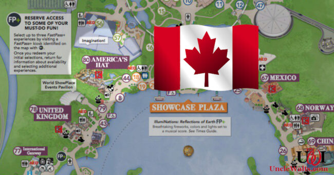 Canada, "America's Hat," according to the Epcot Map. Image © Disney, perhaps modified a tad.