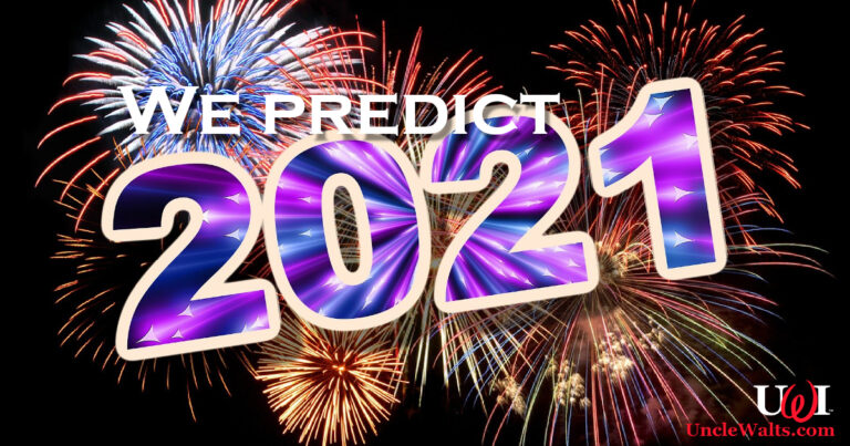 A pretty graphic which says "We predict 2021" and has the UWI logo. Image [CC0] courtesy Pixabay.