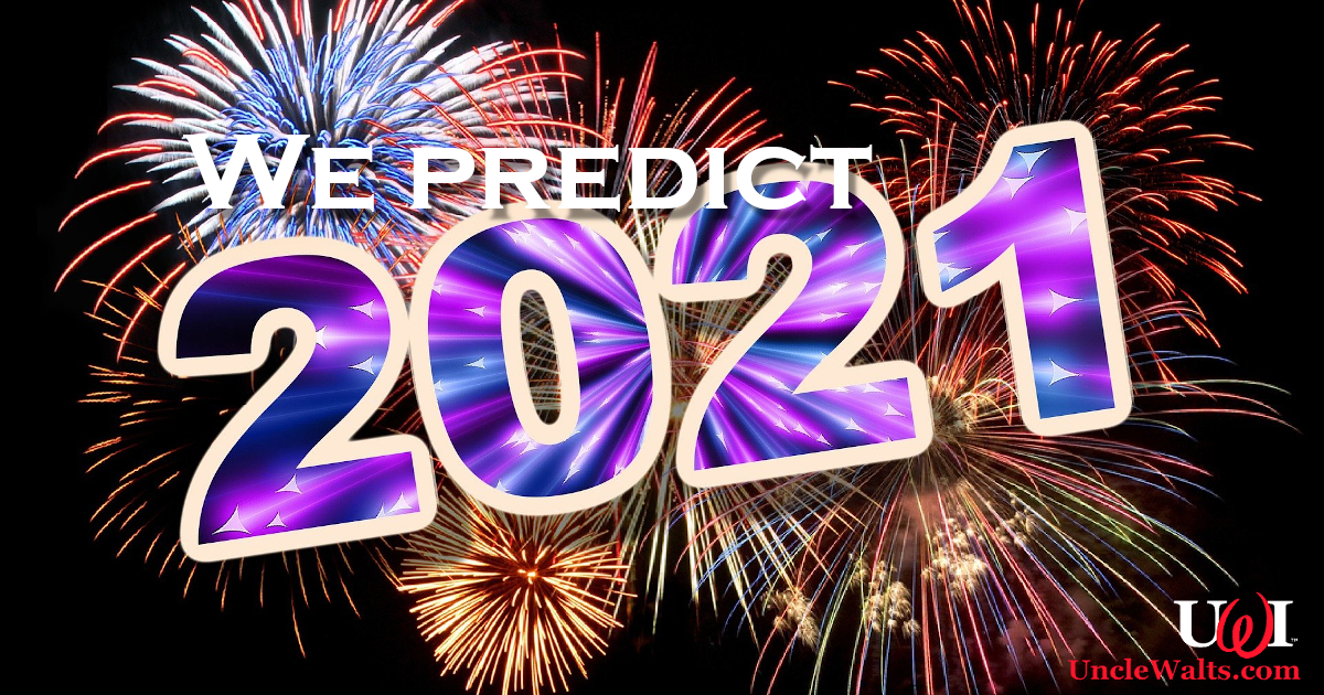 A pretty graphic which says "We predict 2021" and has the UWI logo. Image [CC0] courtesy Pixabay.