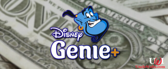 We can't wait for the new Mickey+ service, where you're charged for meeting the characters! Background [CC0 1.0] via stock-free.org; Genie+ logo by Disney.