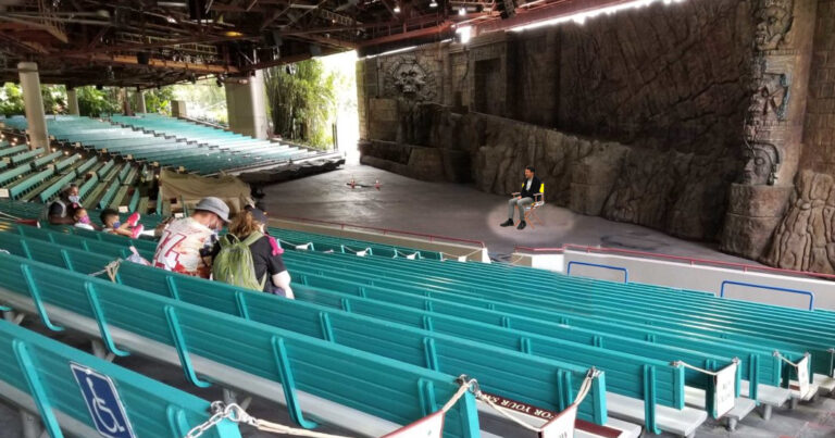 A capacity crowd enjoys the All-New Indiana Jones Covid-Safe "Spectacular." Photo via wdwnt.com, pngmart.com, & pngimg.com [CC 4.0 BY-NC].