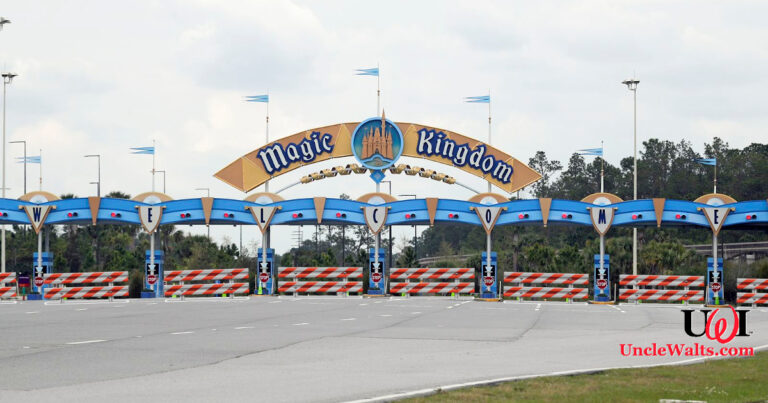 Barricades block access to the Magic Kingdom parking lots. Photo courtesy tampabay.com & pngegg.com.
